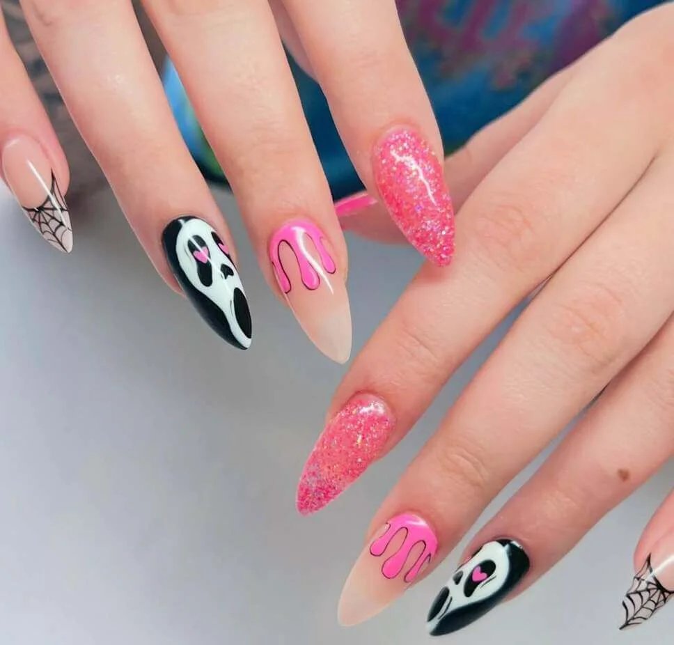 Pink Glitter Scream Nails