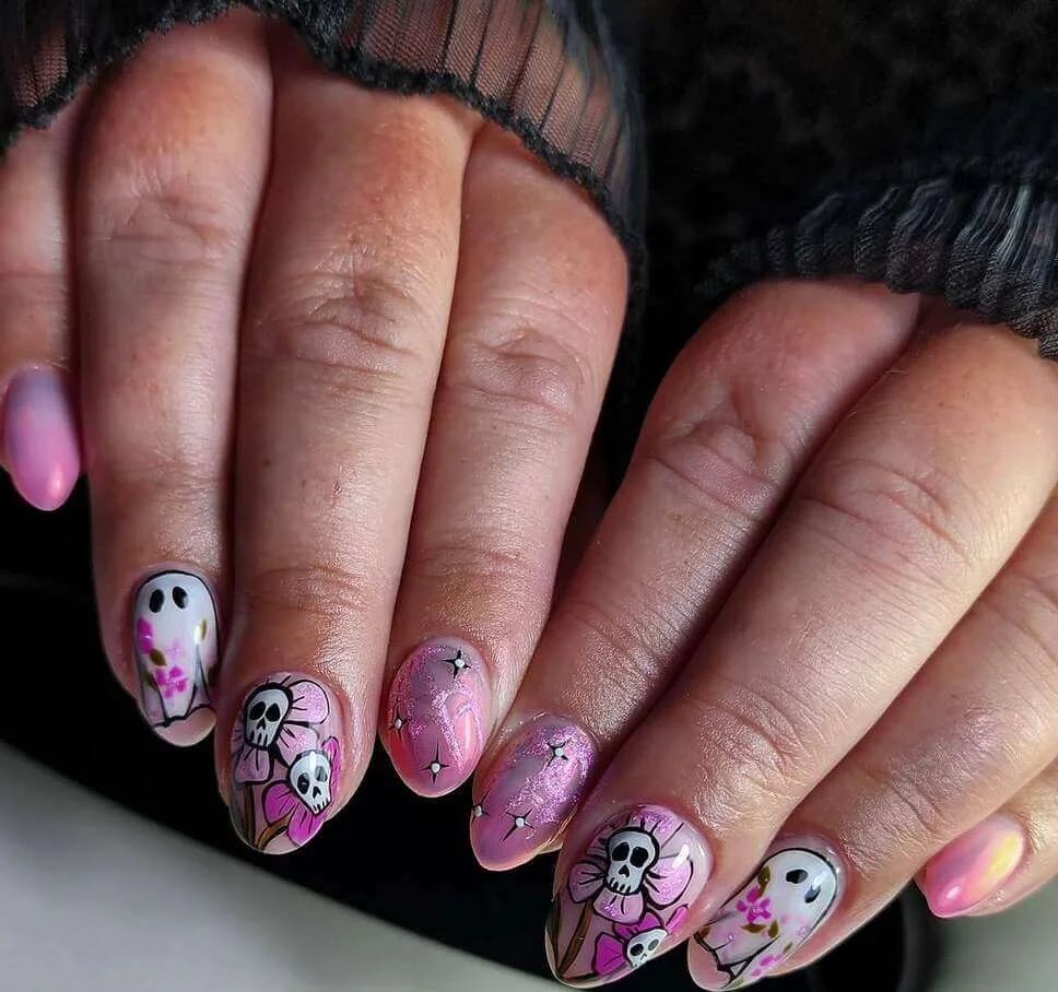 Pink Skulls with Flowers