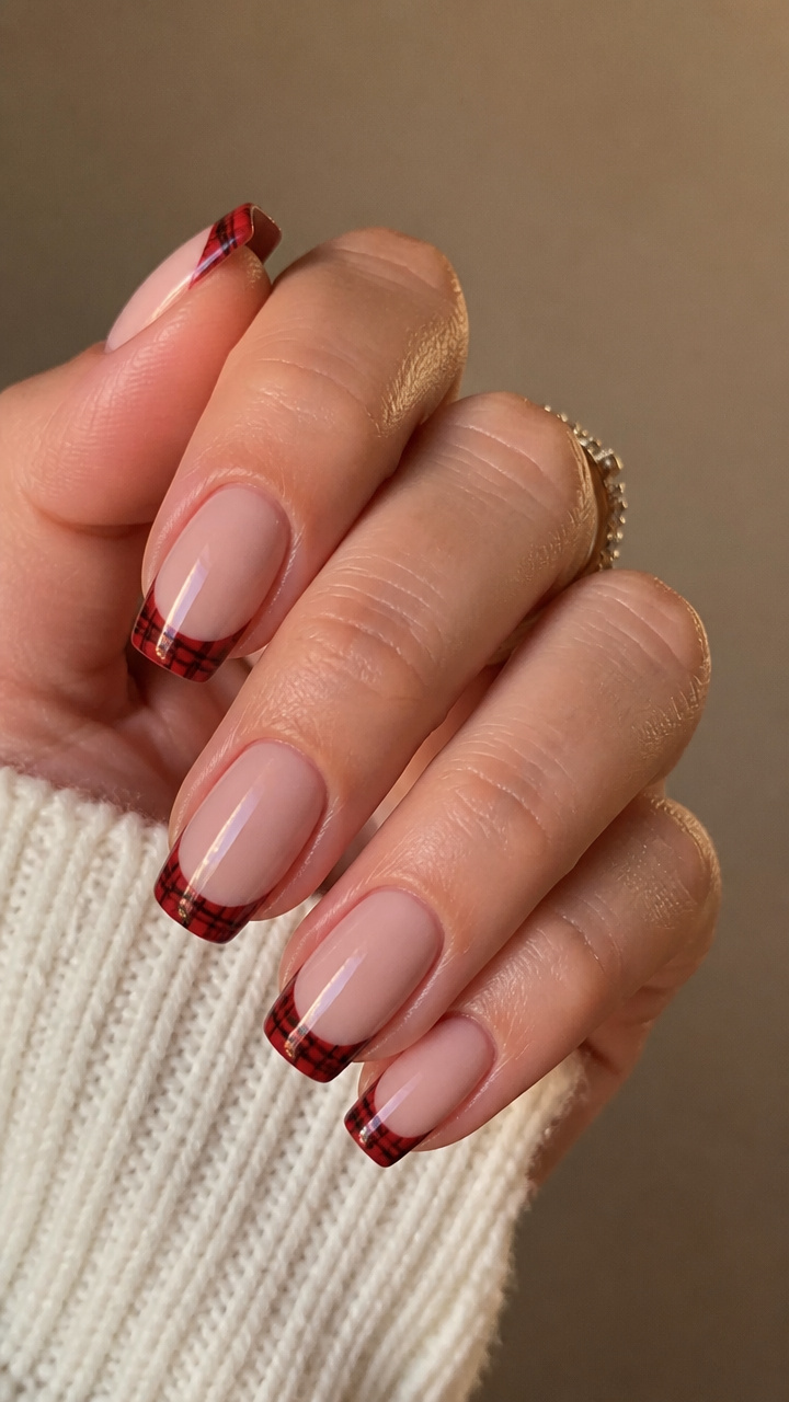 Plaid Ribbon French Tips