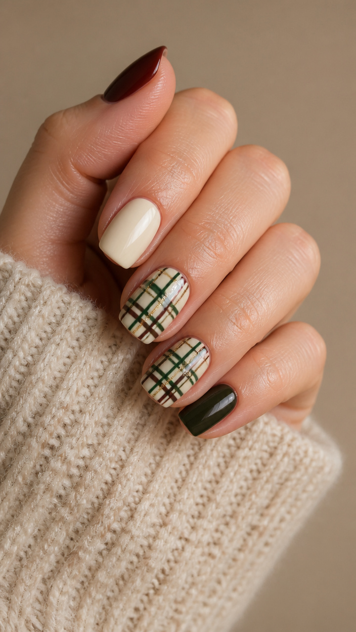 Plaid Sleeve Accent Nails