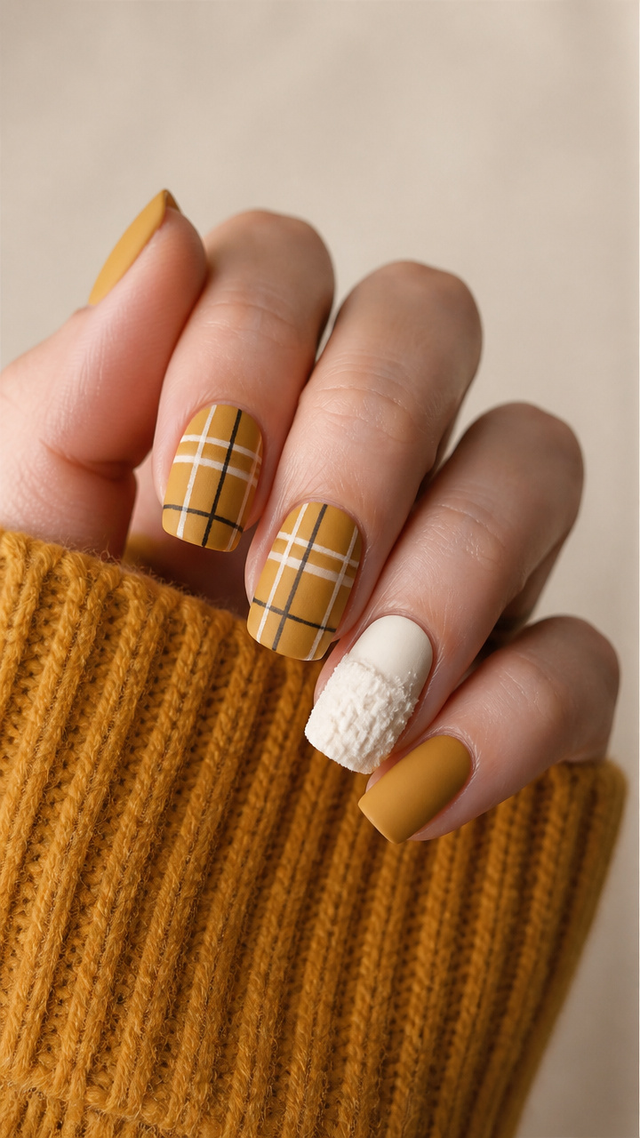 Plaid with Fuzzy Cuff Accent