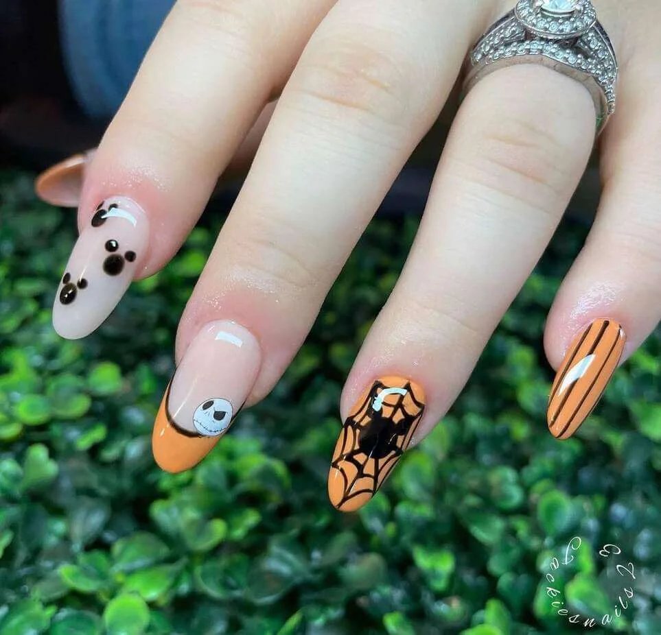 Pumpkin Face Nails