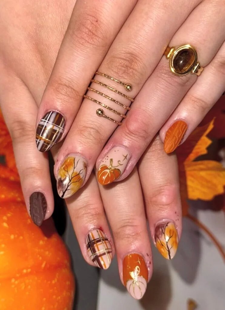 Pumpkin Plaid Nails