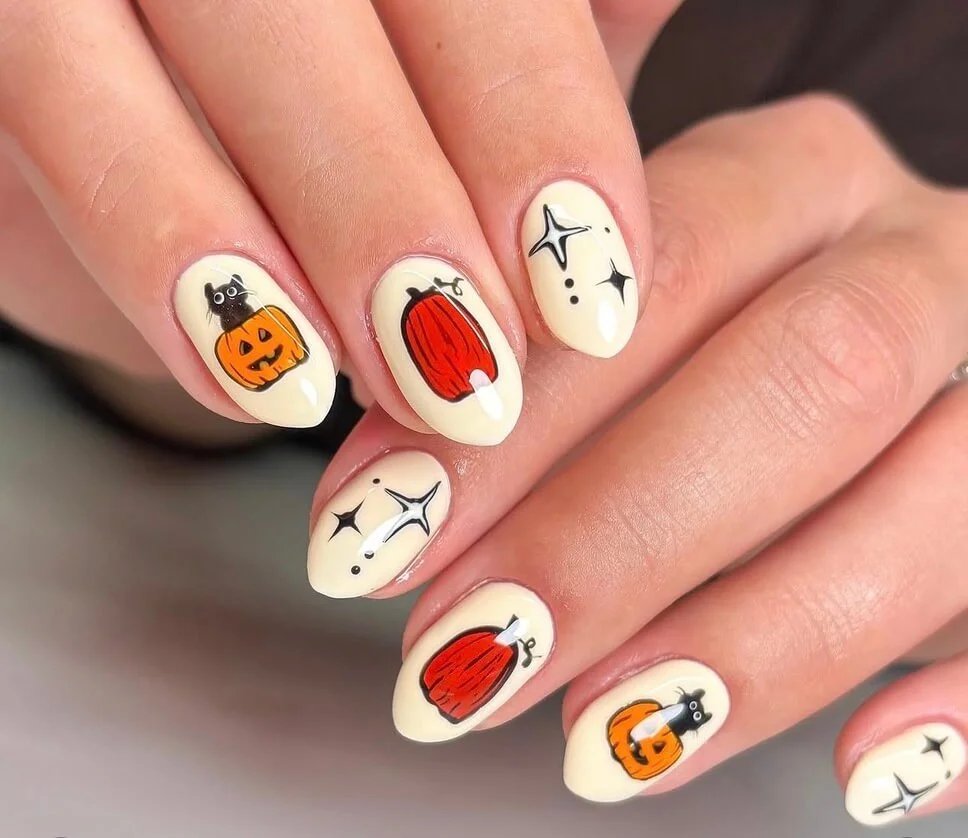 Retro Pumpkin Nail Art