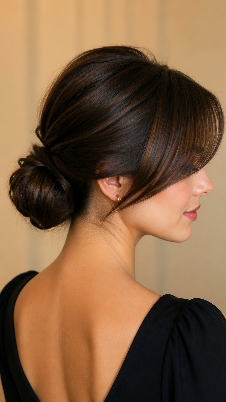 Side-Swept Bangs With Low Bun