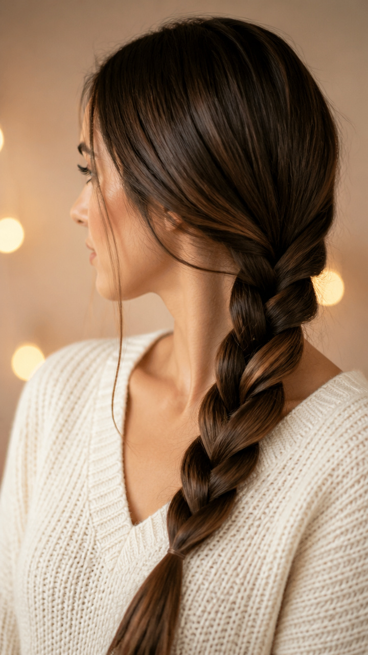 Single Thick Braid Over One Shoulder