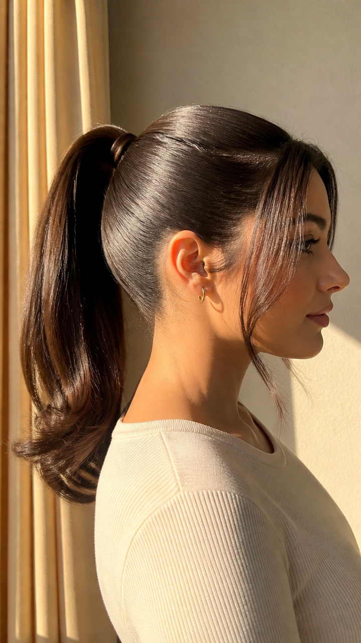 Sleek High Pony with Shine Serum