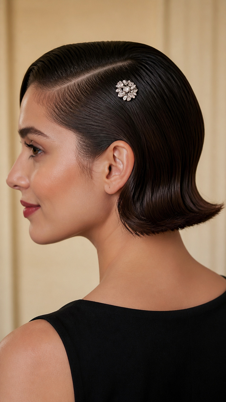 Sleek Side Part with Brooch