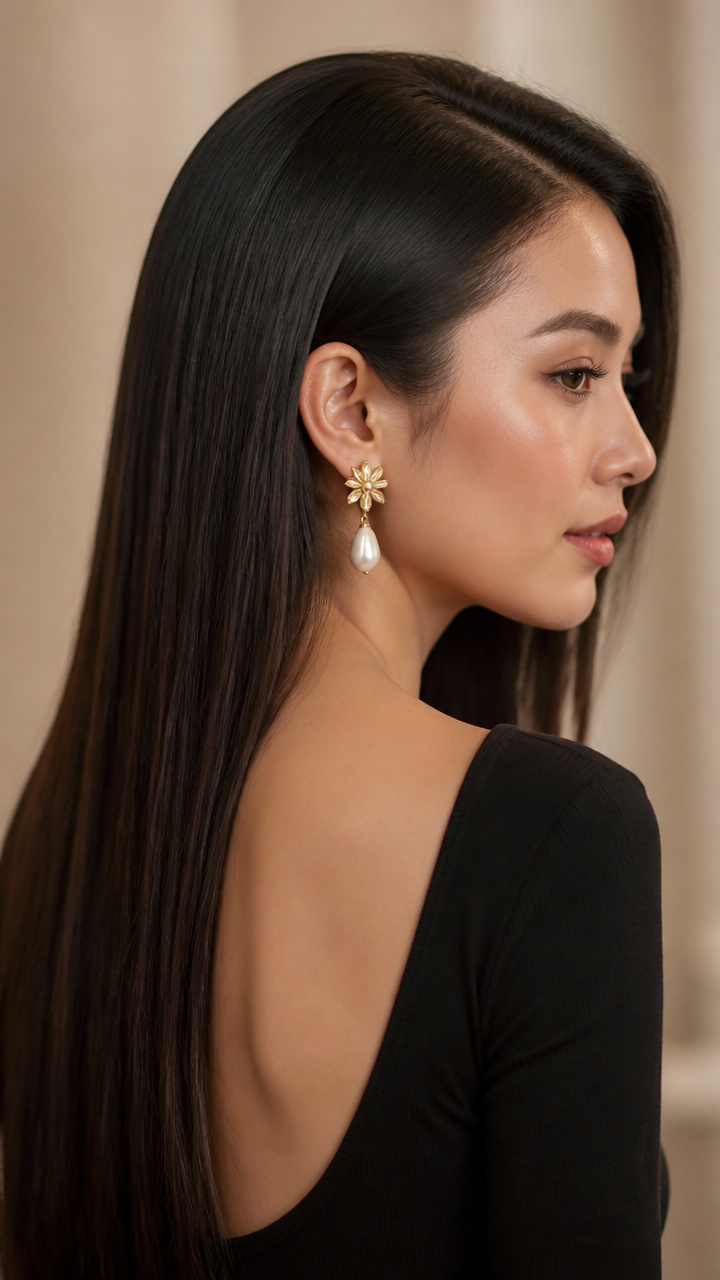 Straight Hair With Statement Earrings