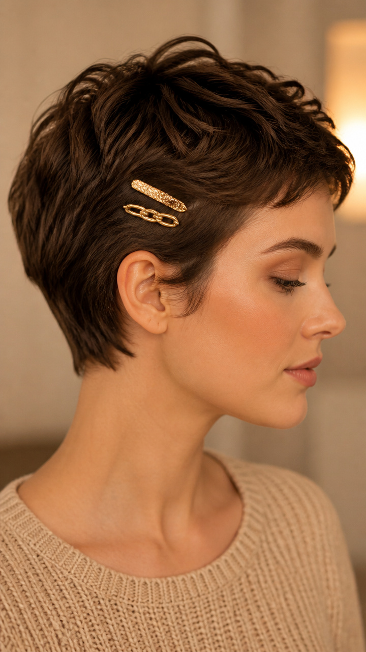 Textured Pixie with Gold Clips