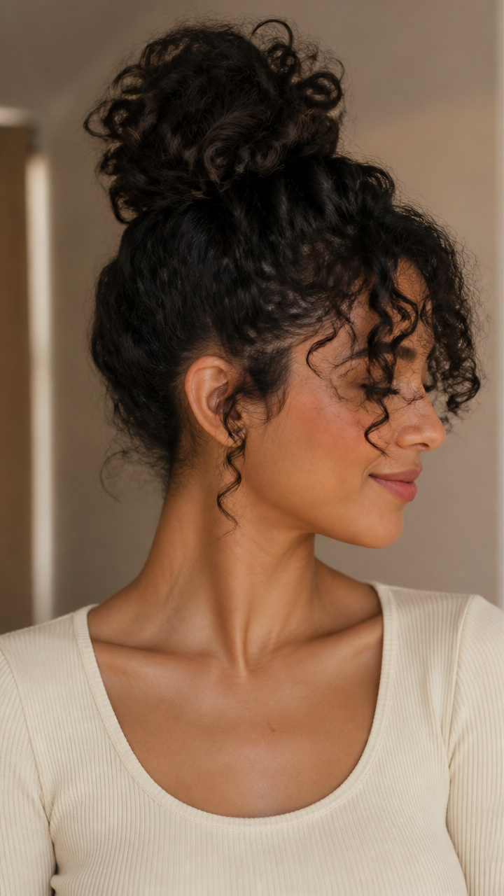 Top Knot with Curly Fringe