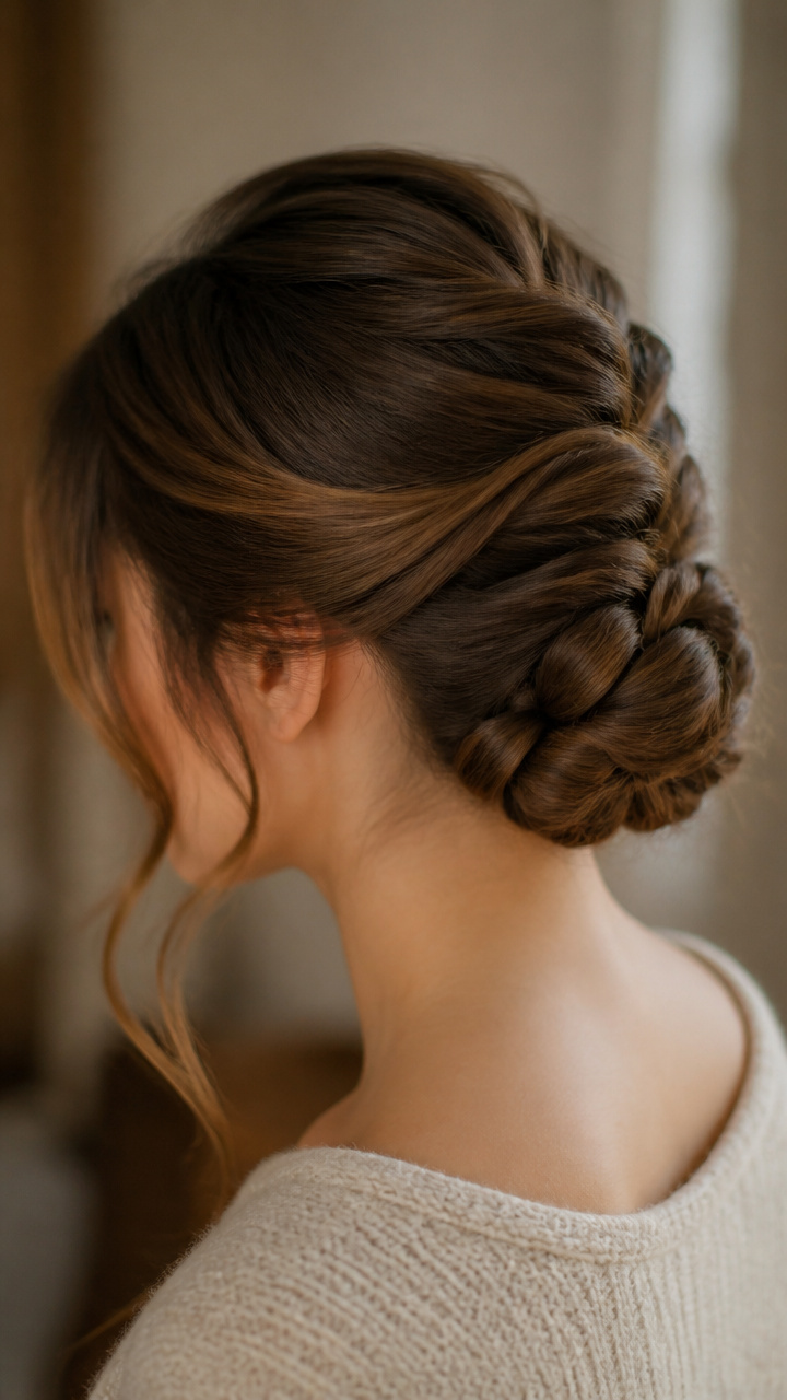Twisted Low Chignon with Hidden Braid