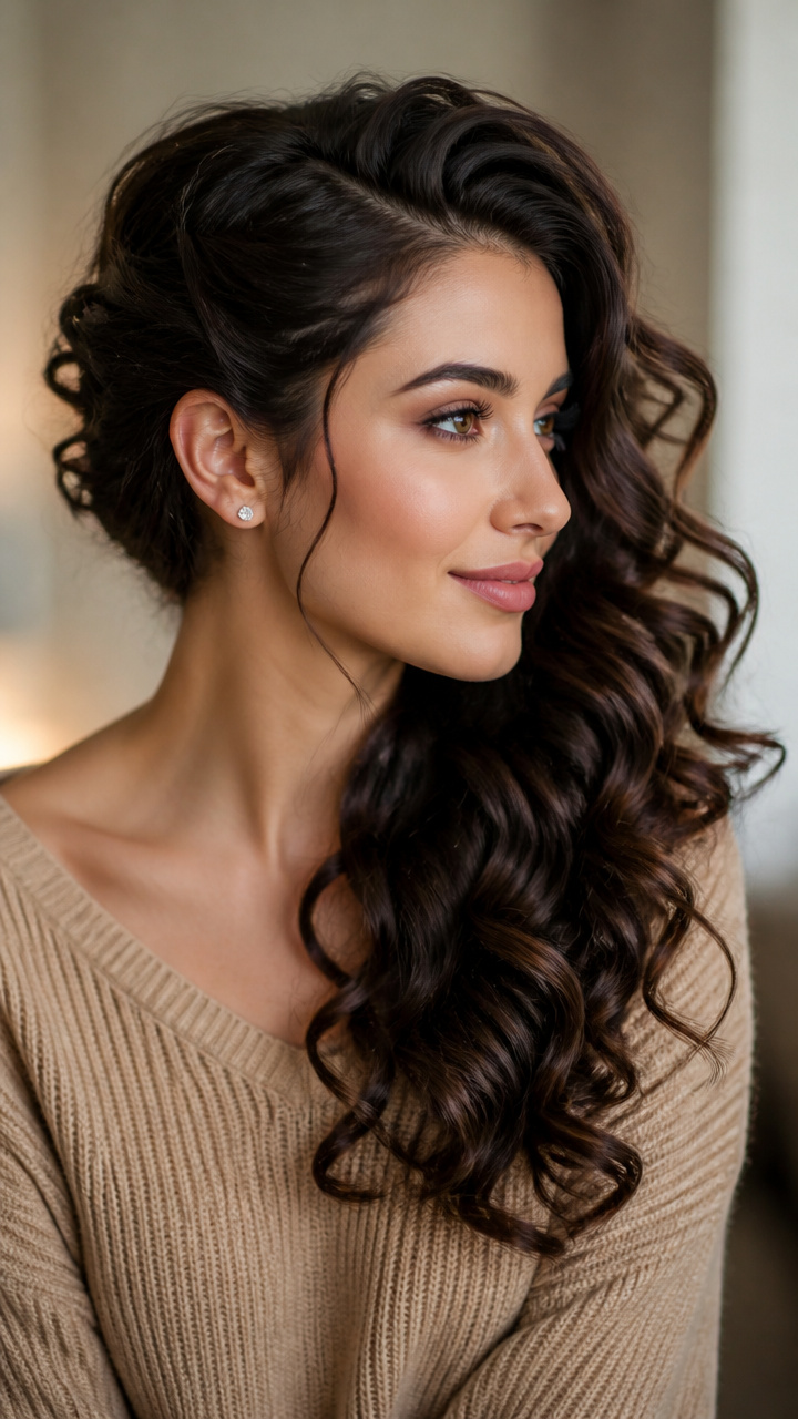 Voluminous Curls Pinned Behind One Ear