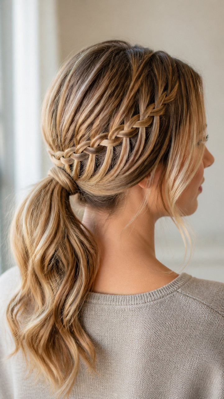 Waterfall Braid Around Ponytail
