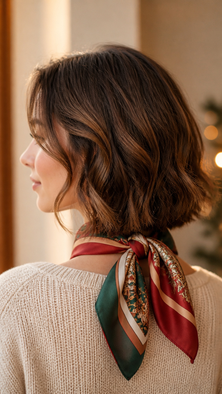 Wavy Lob with Holiday Scarf