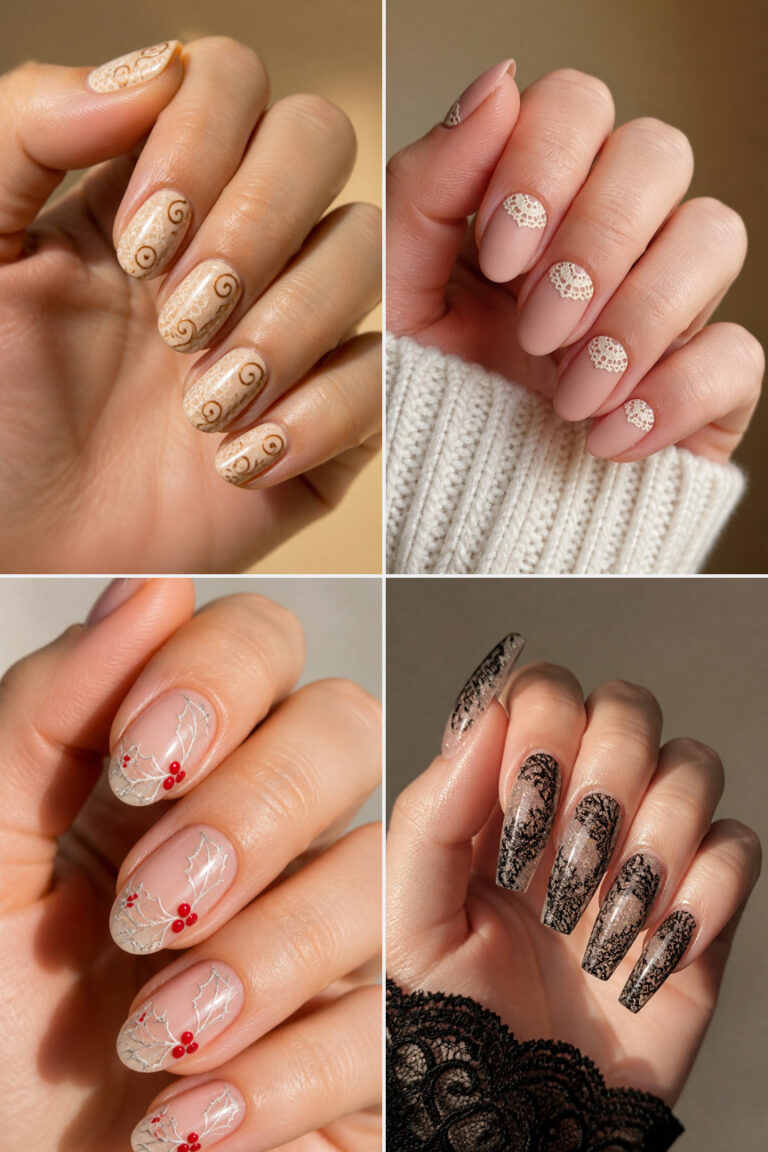21 Lace-Inspired Christmas Nail Designs for a Romantic Holiday Manicure