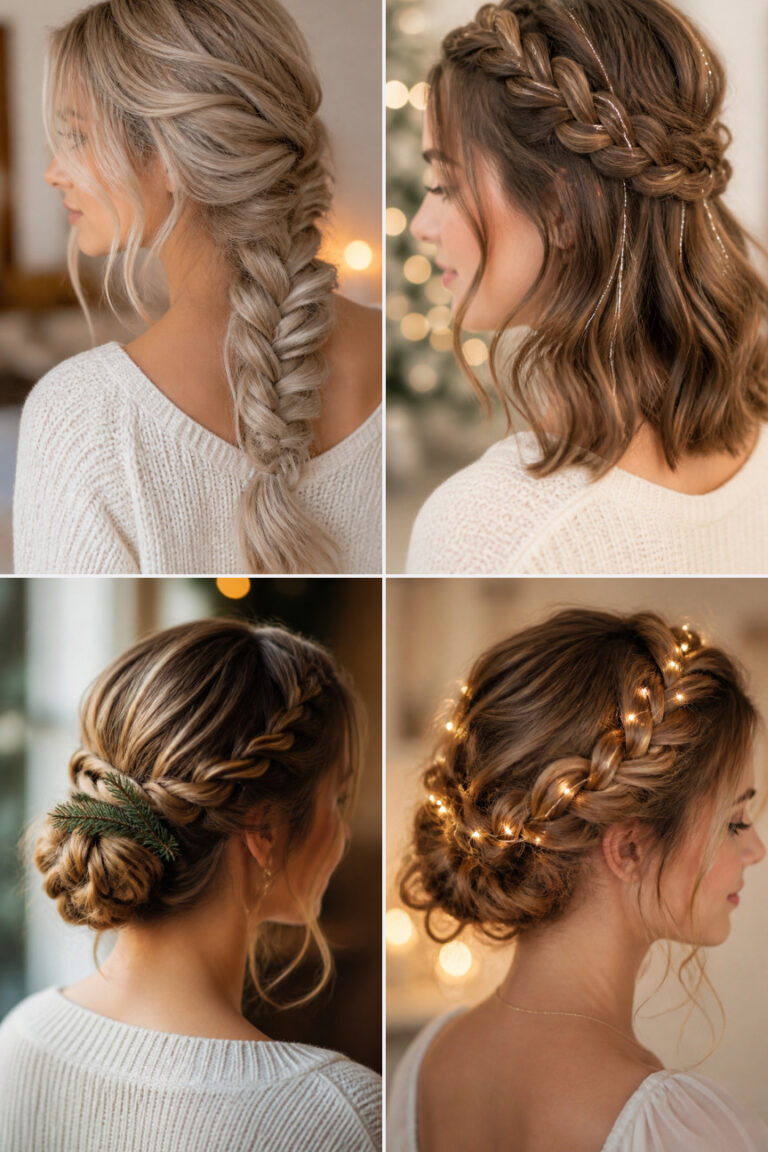 21 Romantic Christmas Hairstyles With Braids, Ribbons, and Soft Waves