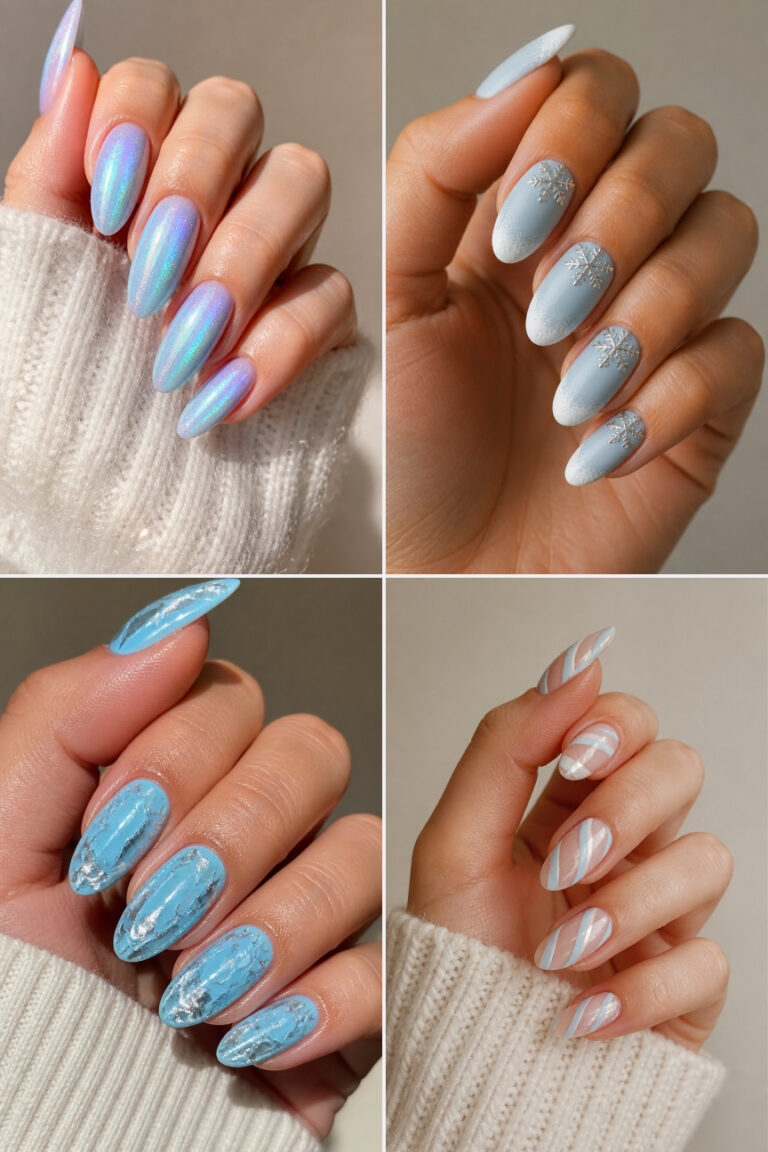 25 Icy Blue Christmas Nail Designs for a Cool Winter Wonderland Aesthetic