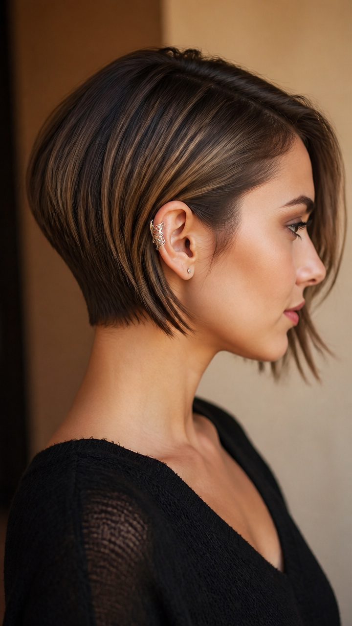 Asymmetrical Bob with Ear Cuff