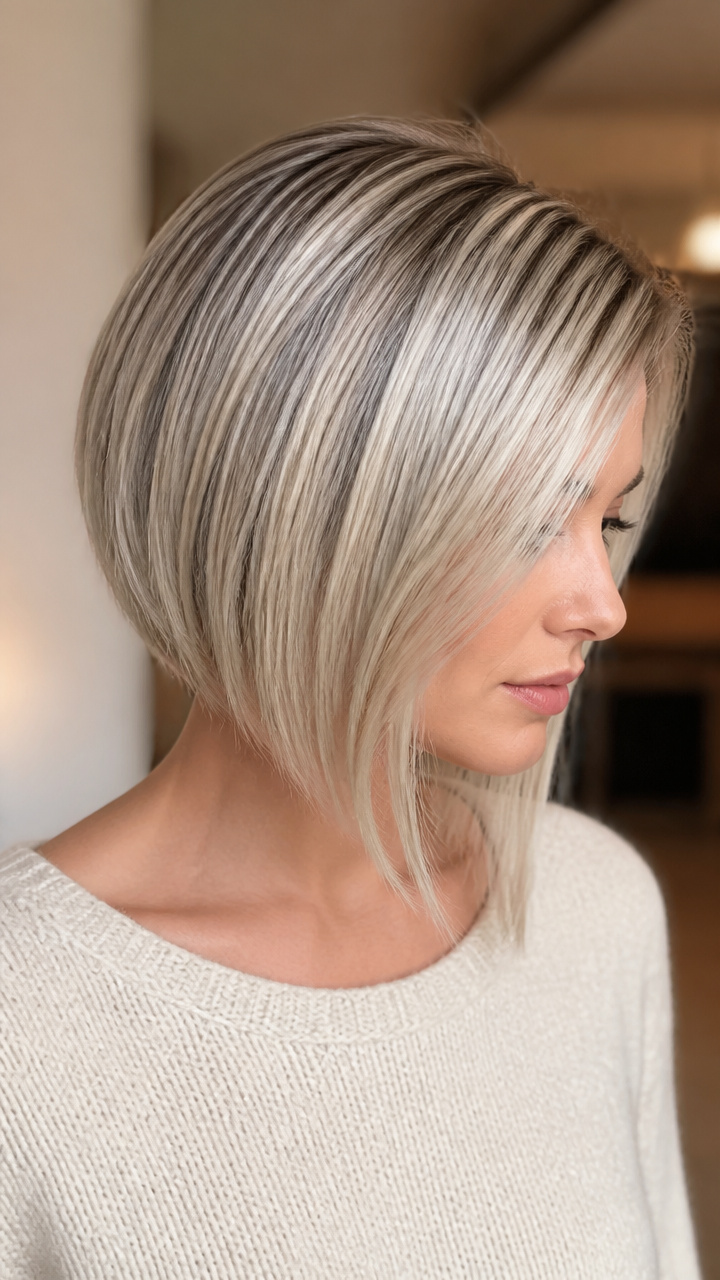 Asymmetrical Bob with Shine Oil