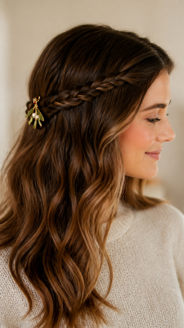Braided Headband with Mistletoe Charm