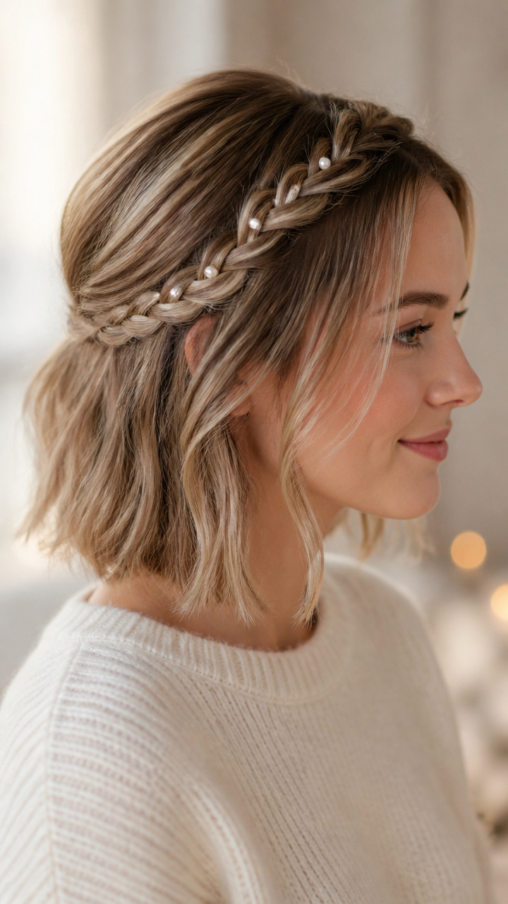 Braided Headband With Pearl Pins
