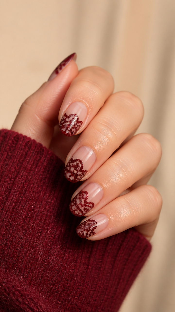 Cranberry Lace with Glitter Inlay
