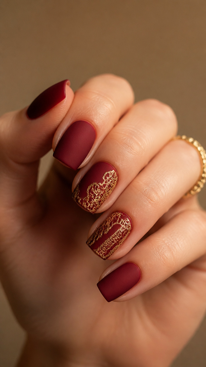 Crimson Velvet with Gold Lace Accents