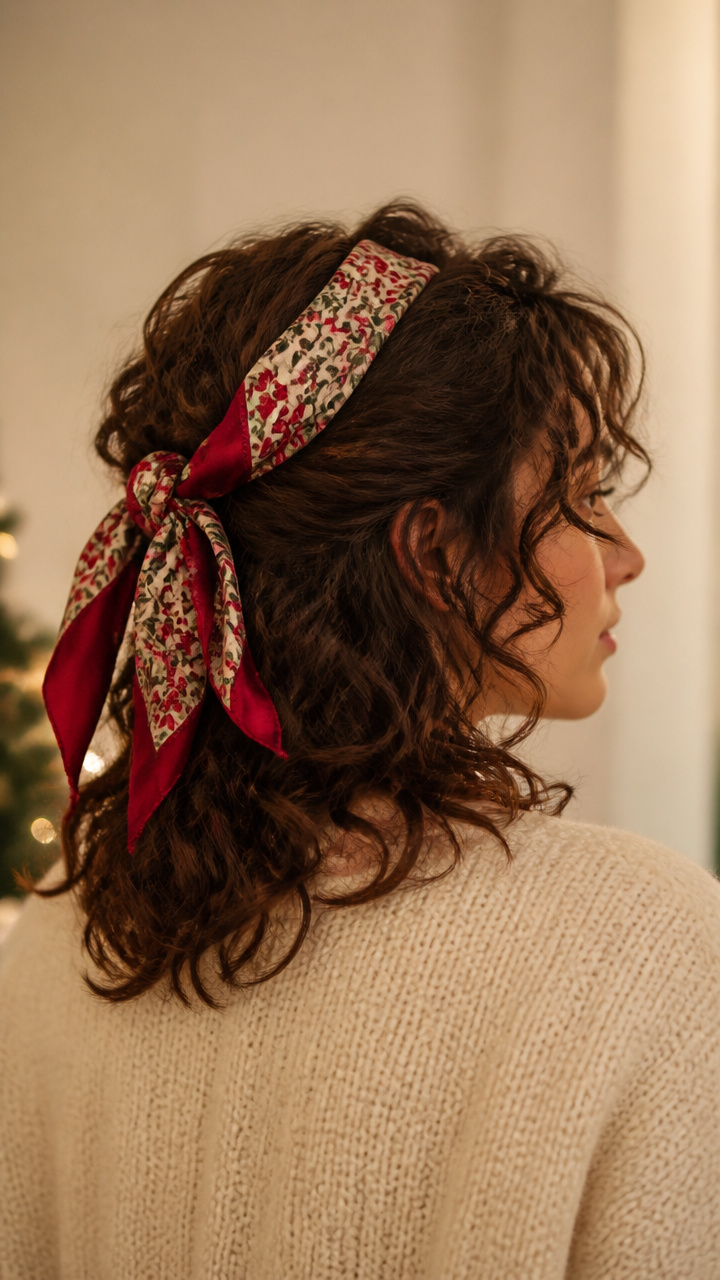 Curly Shag with Holiday Scarf