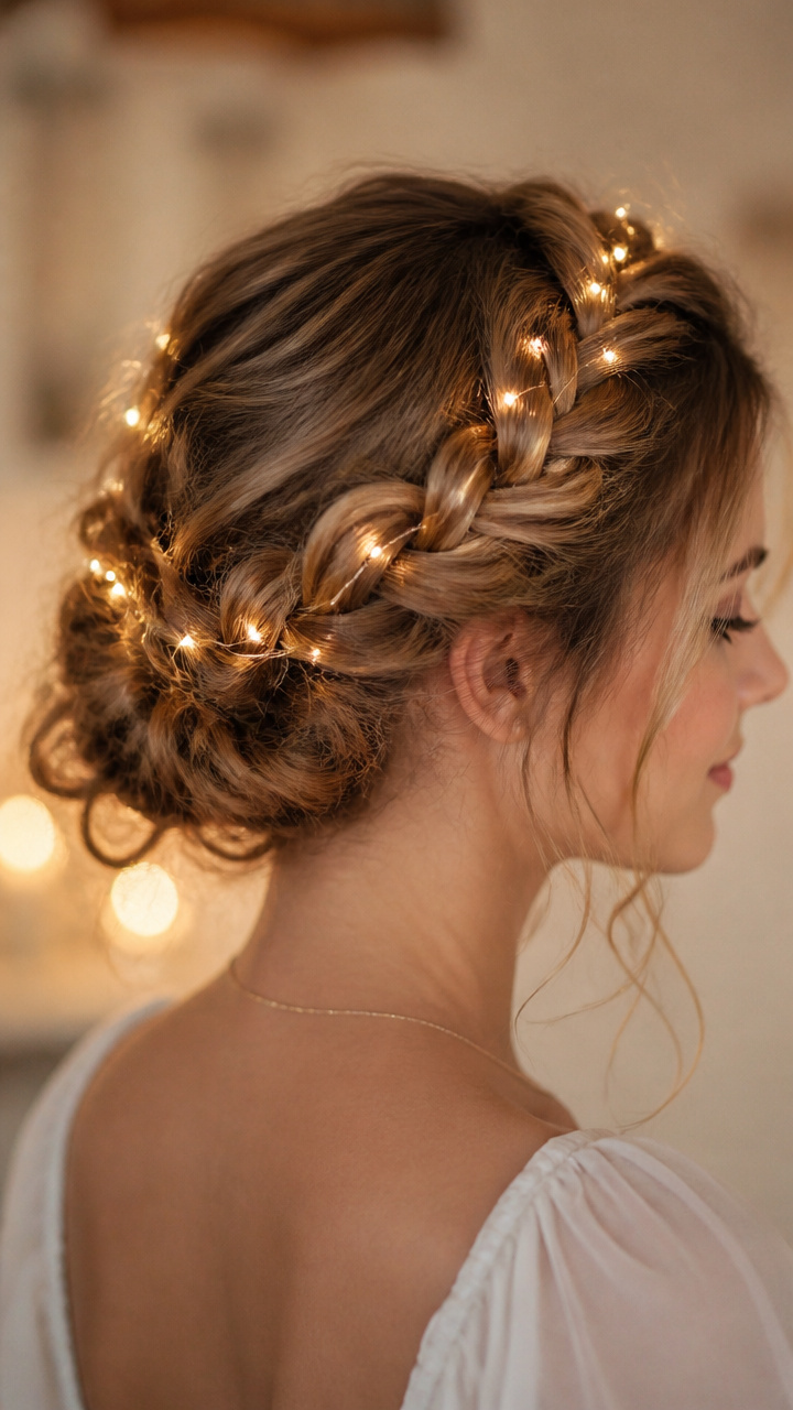 Double Braid Updo with Lights