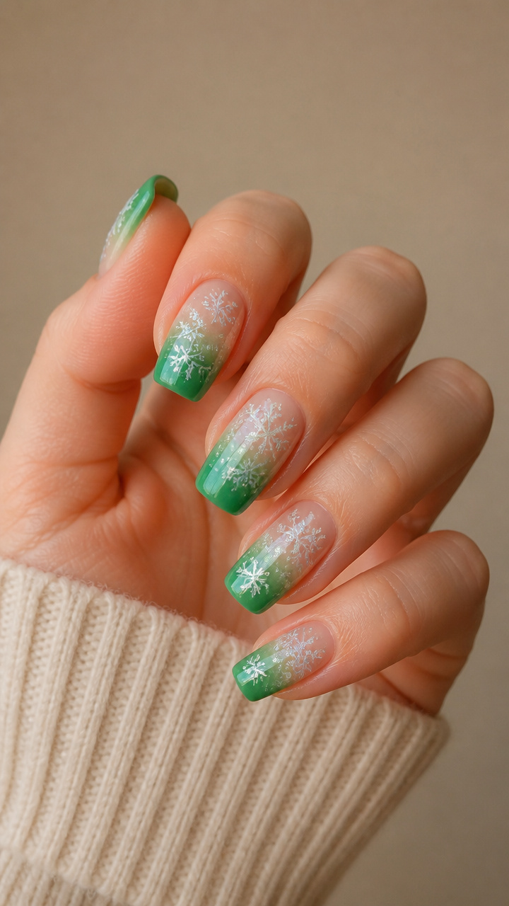 Green Gradient with Snowflake Stencils
