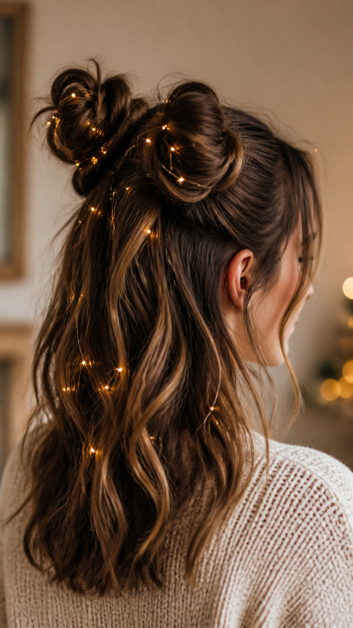 Half-Up Space Buns with Lights