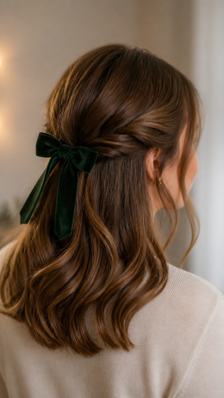 Half-Up Twist with Velvet Bow