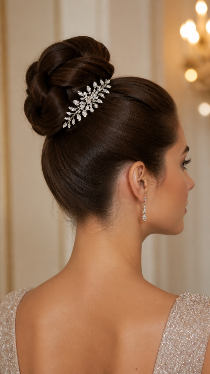 High Bun with Crystallized Comb