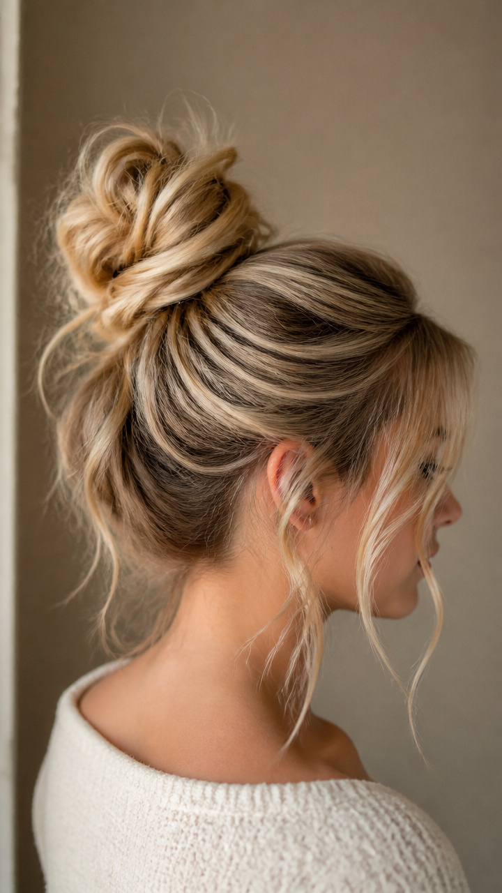 Loose Top Knot with Face-Framing Pieces