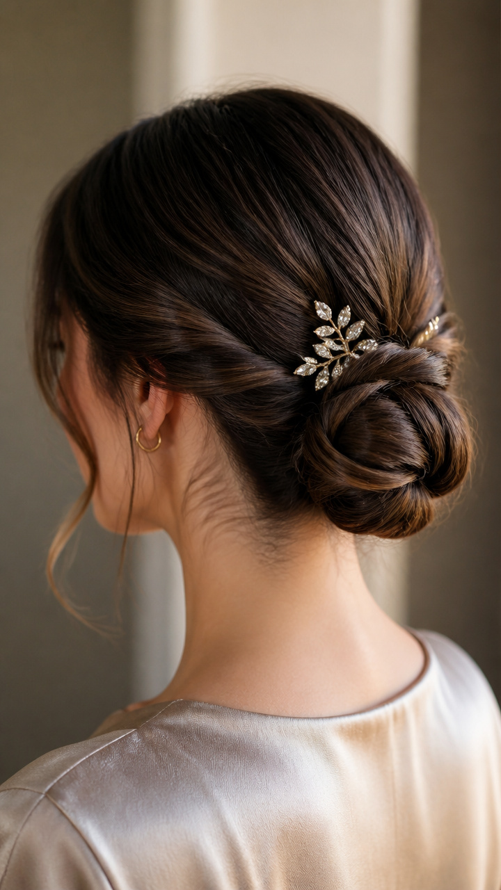 Low Twisted Bun with Sparkle Pin