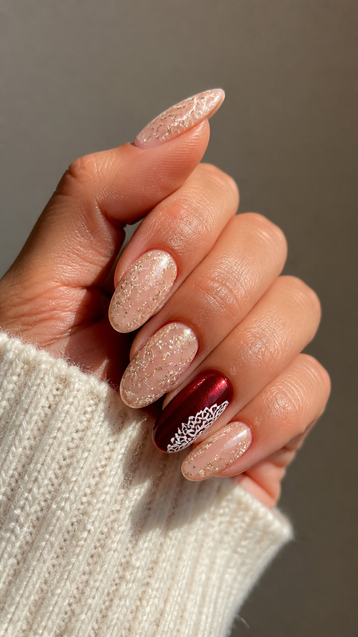 Nude Lace with Ruby Red Accent