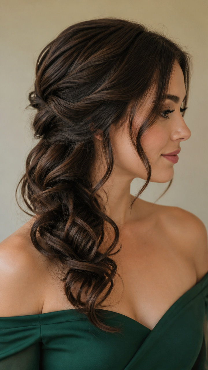 Pinned Curls Over One Shoulder