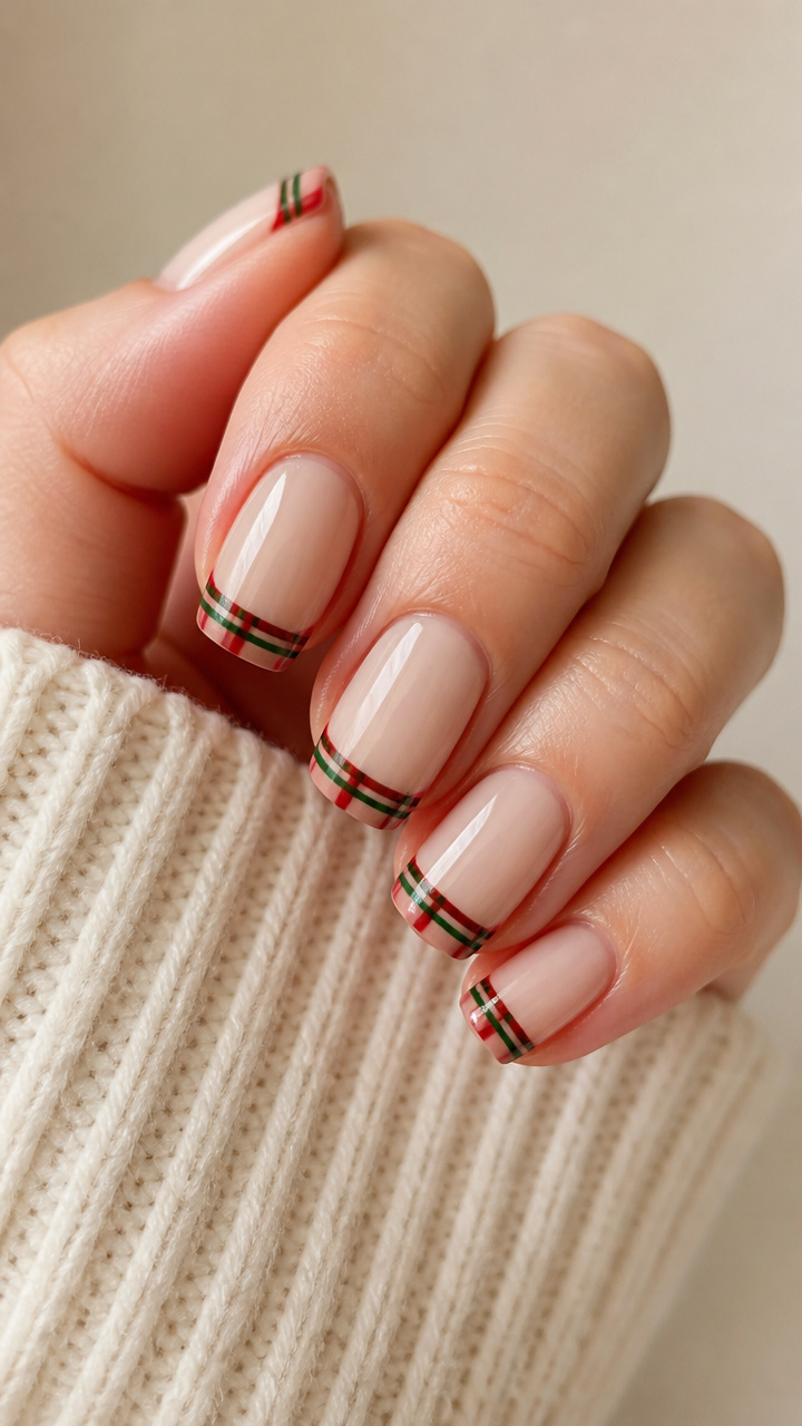 Plaid Ribbon French Tips
