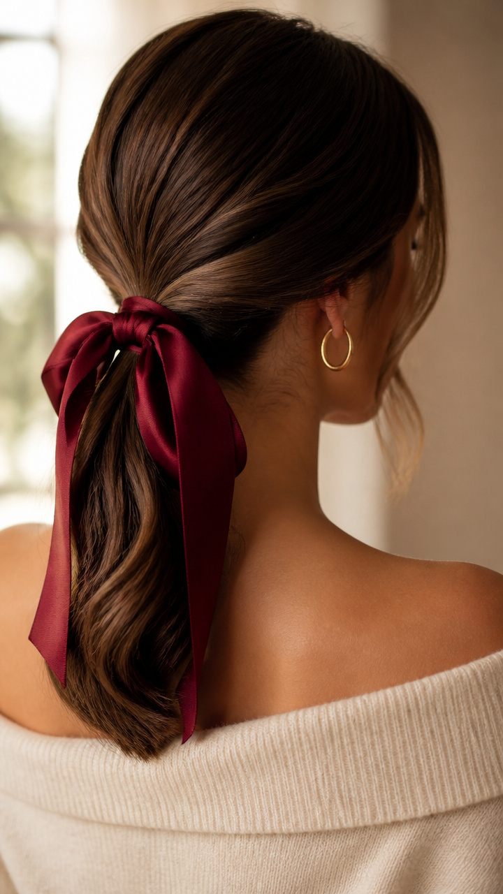 Ribbon-Wrapped Low Ponytail