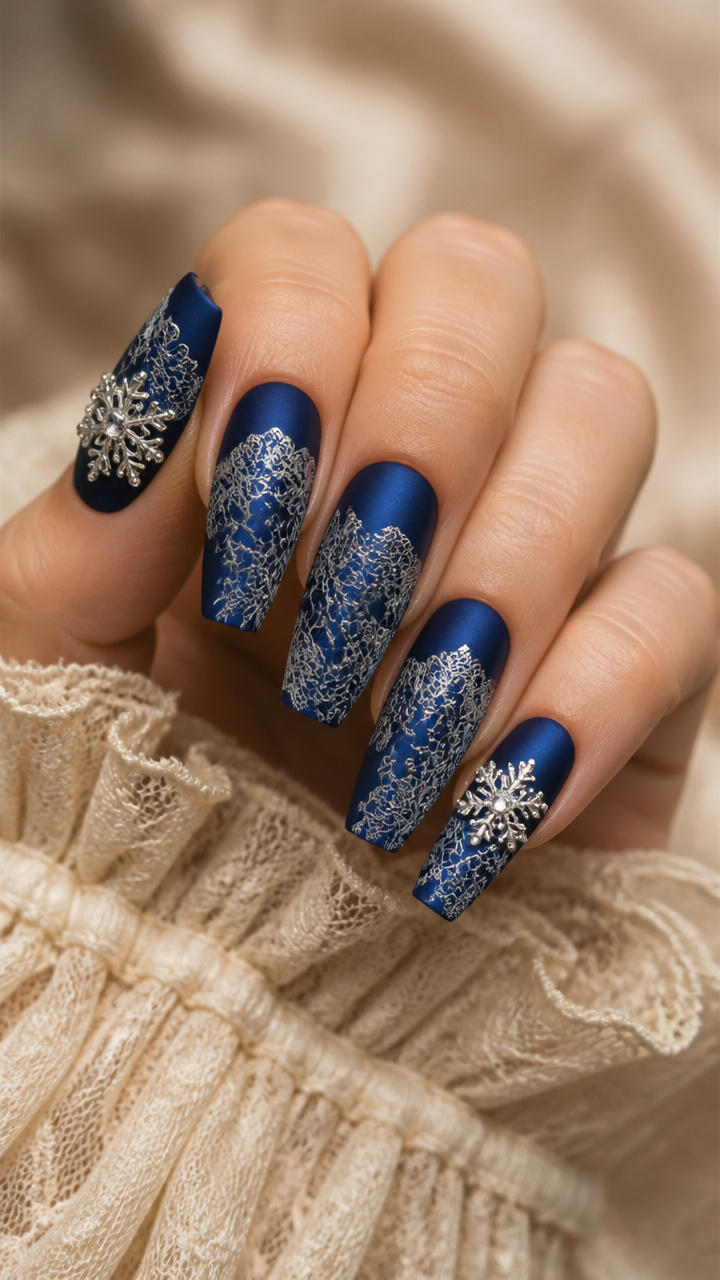 Royal Blue Lace with Snowflake Studs