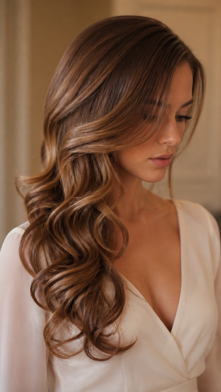Side-Swept Curls with Shine Spray