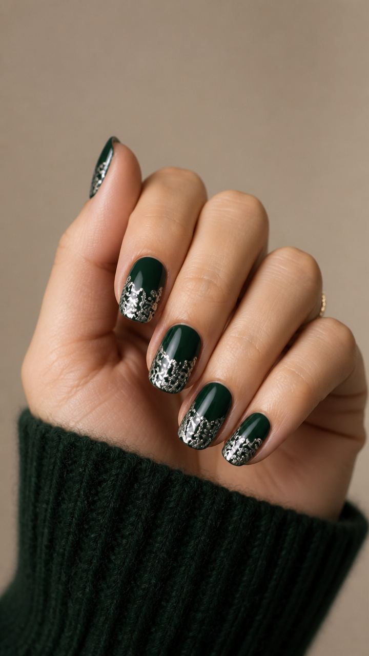 Silver Filigree on Deep Evergreen