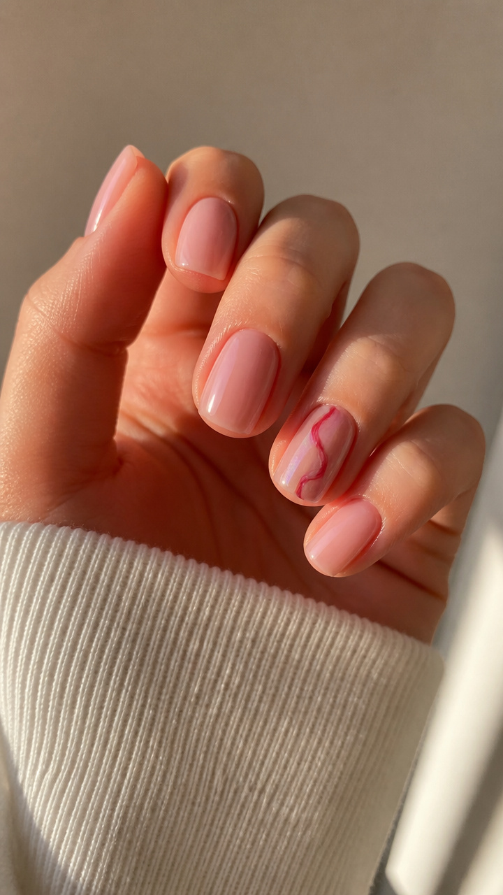 Single Accent Nail with Red Chrome Swirl