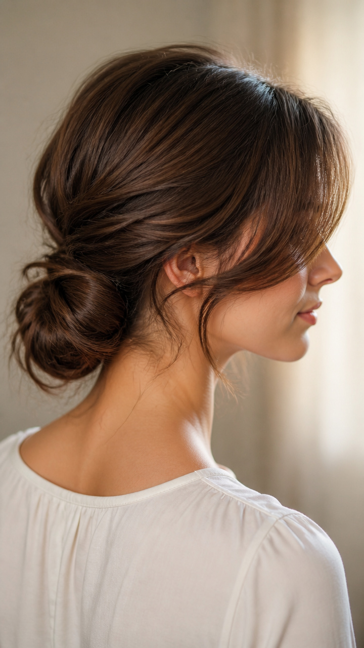 Soft Side-Swept Bangs with Low Knot