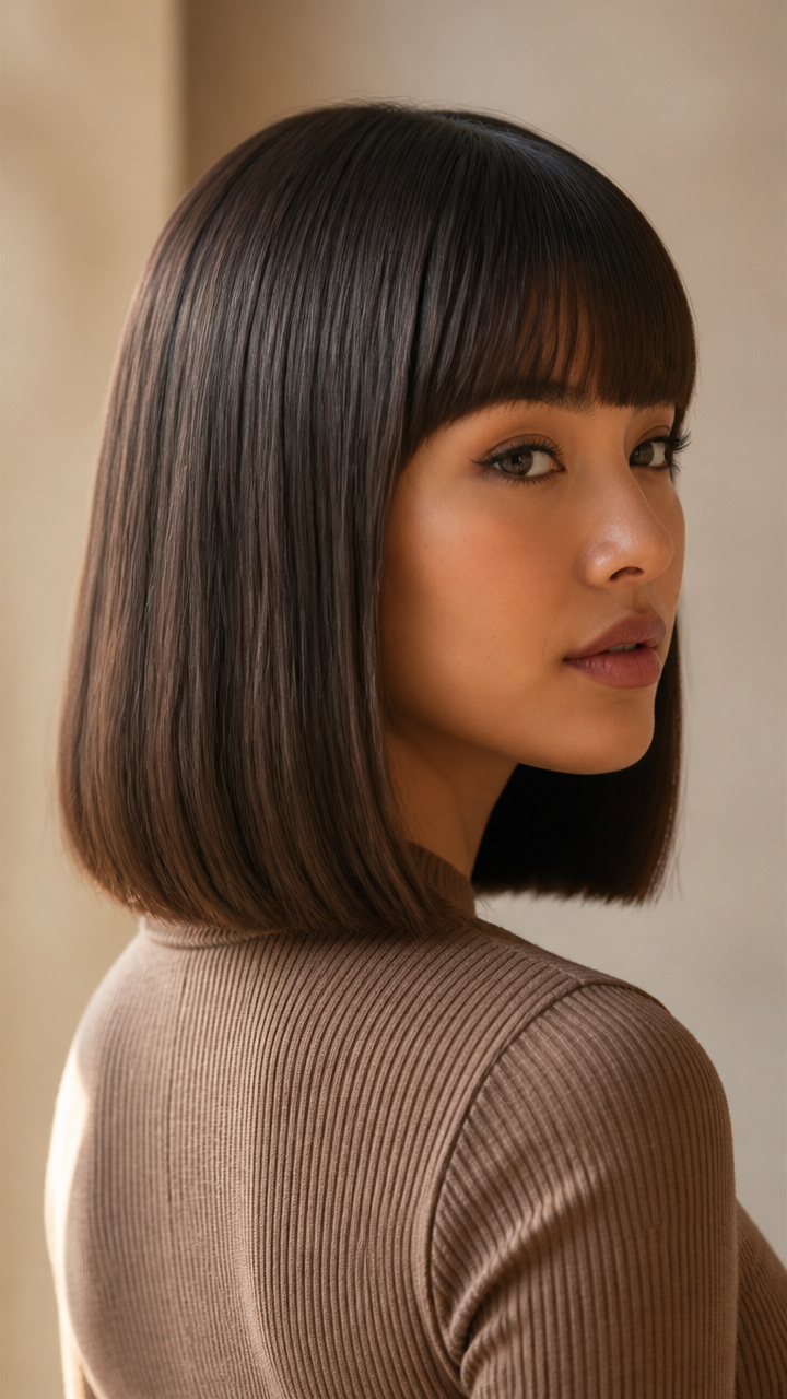 Straight Lob with Blunt Bangs