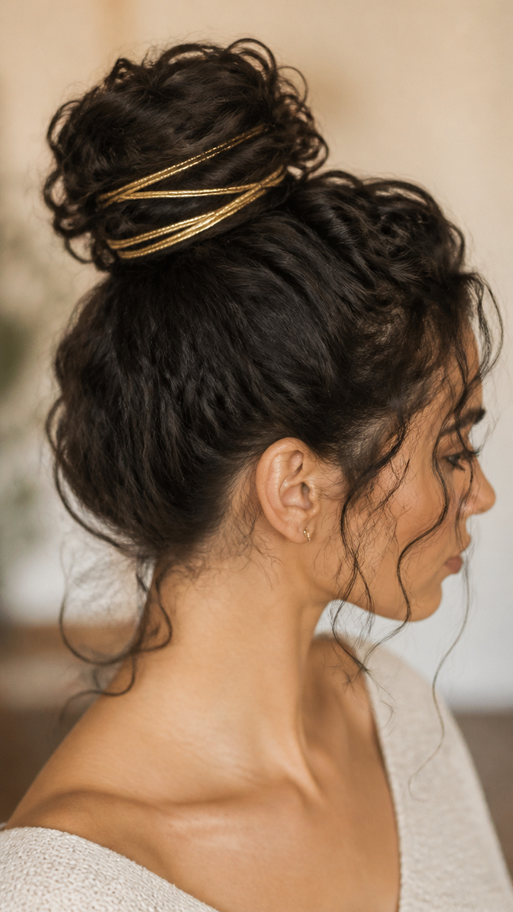 Top Knot with Wrapped Gold Cord