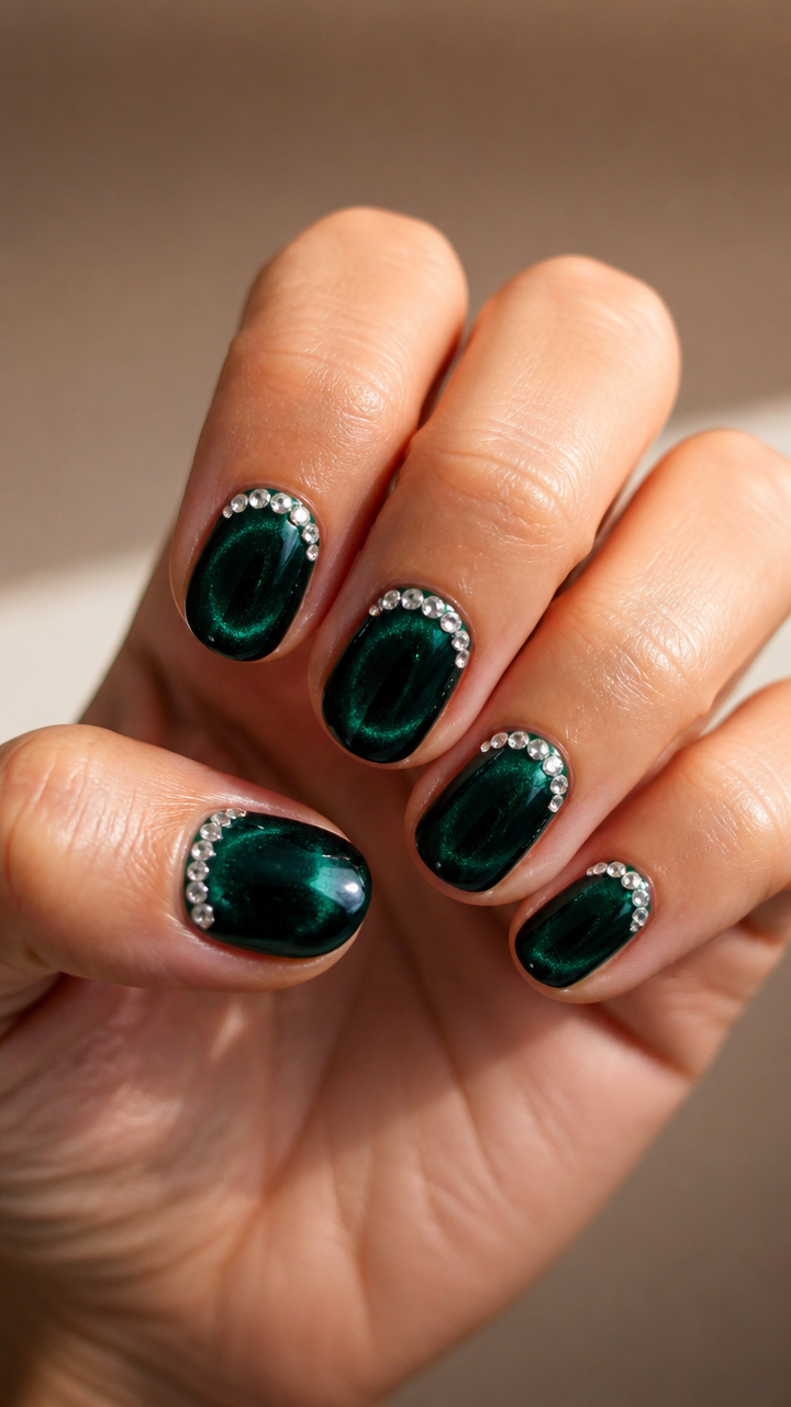 Velvet Green with Rhinestone Trimmings