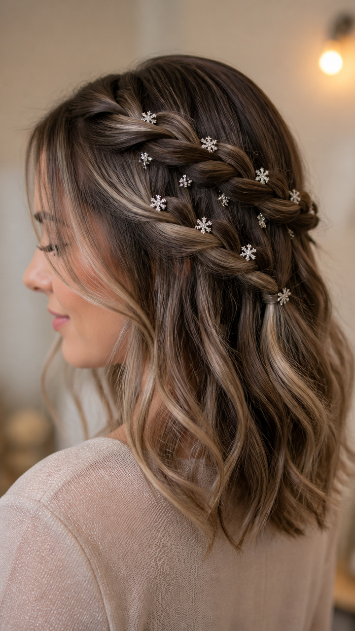 Waterfall Braid with Snowflake Pins
