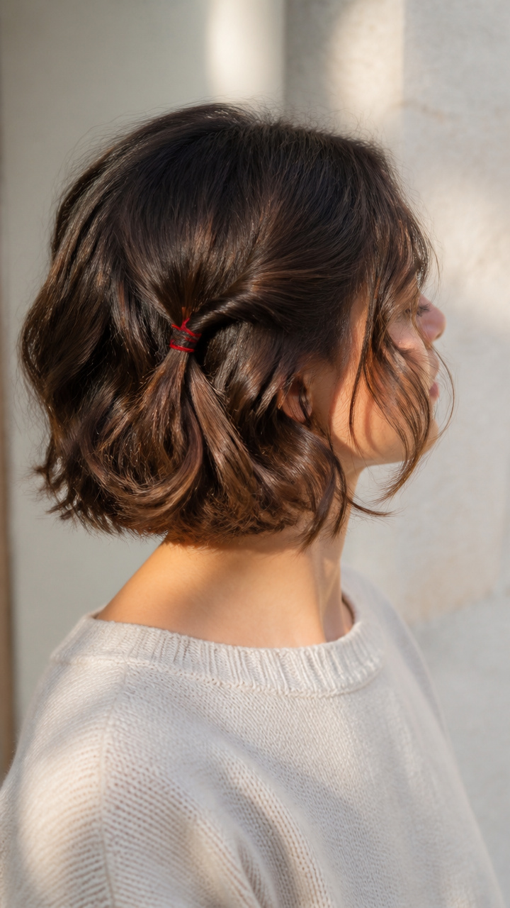 Wavy Bob with Red Elastic Detail